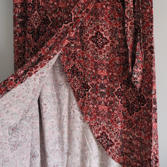 No Comment Women's Medium Colorful Stretch Open Front Tie Midi Flowy Skirt - Picture 8 of 13